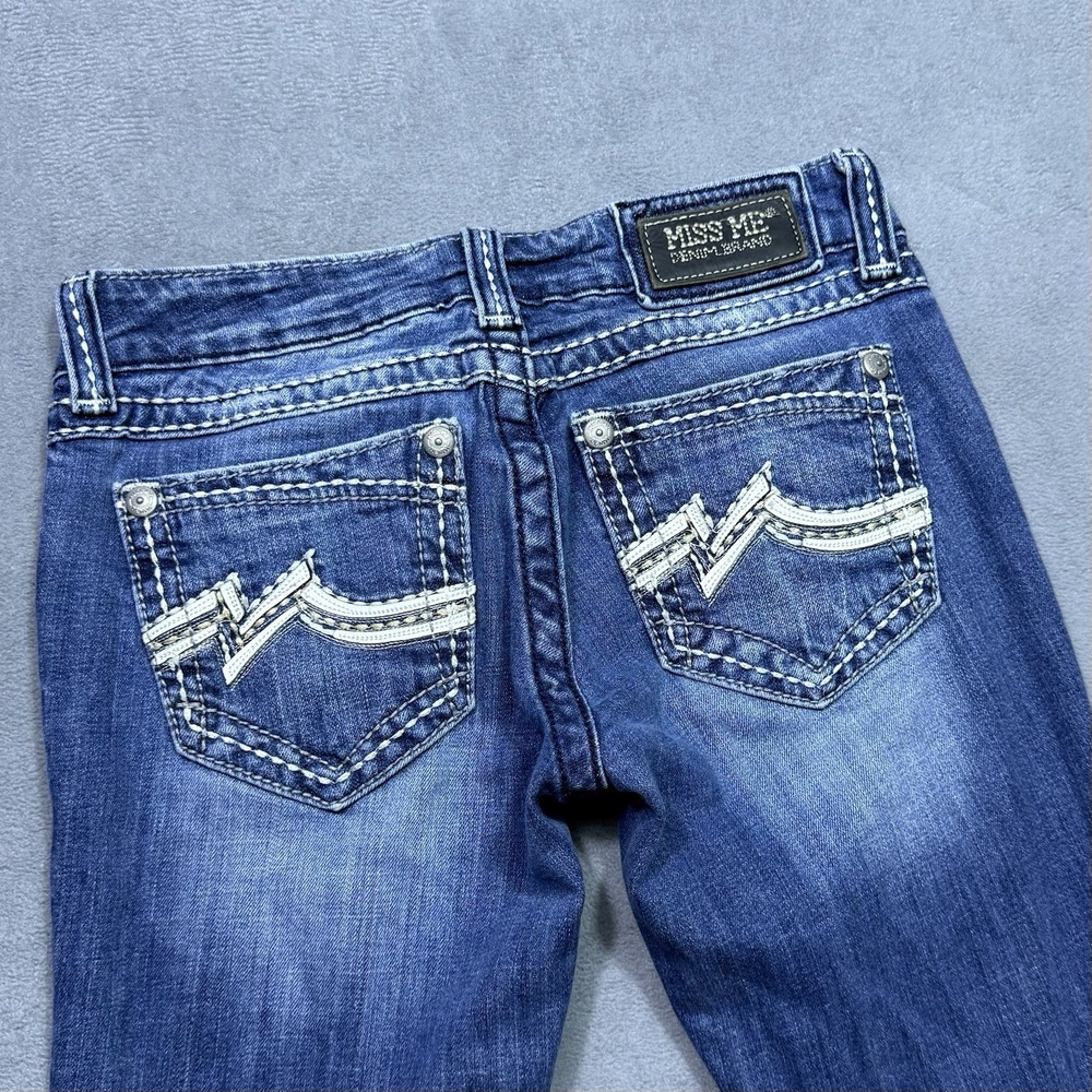 Miss Me Jeans Womens 26x32 Skinny Lowrise Logo Pockets Studded Y2K Boho USA - Picture 5 of 9